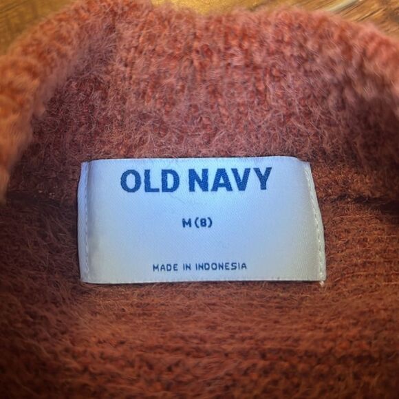 Old Navy Medium Rust Color Orange Pink Mock Neck Fuzzy Crop Top Knit Sweater - Picture 4 of 5